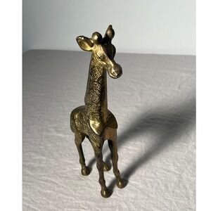 Vintage Brass Gold Giraffe Small Etched Metal Figurine Safari Maximalist Decor